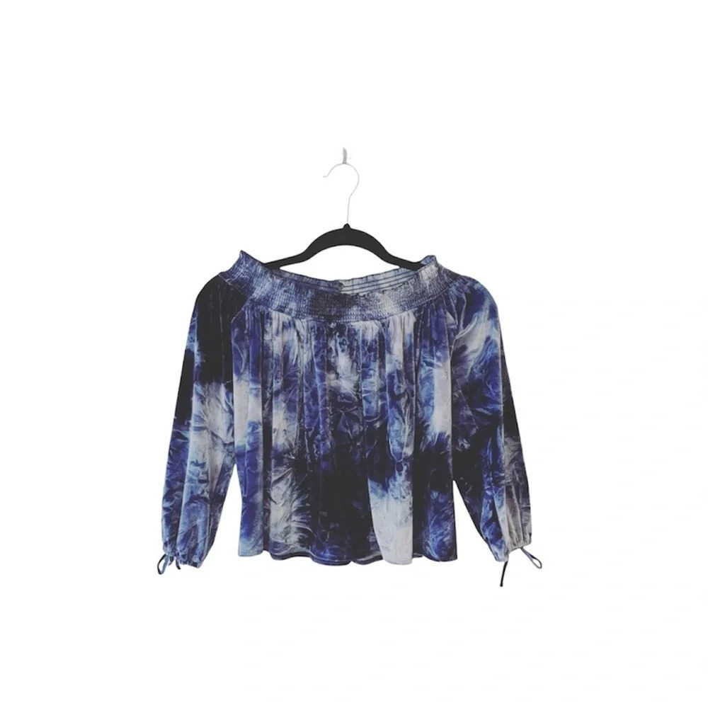 American Eagle Navy Blue Tie-dye Velvet Off the Shoulder Top Xsmall Women’s